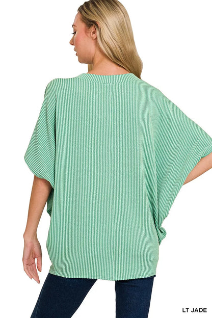 Zenana Raised Rib V-Neck Batwing Top