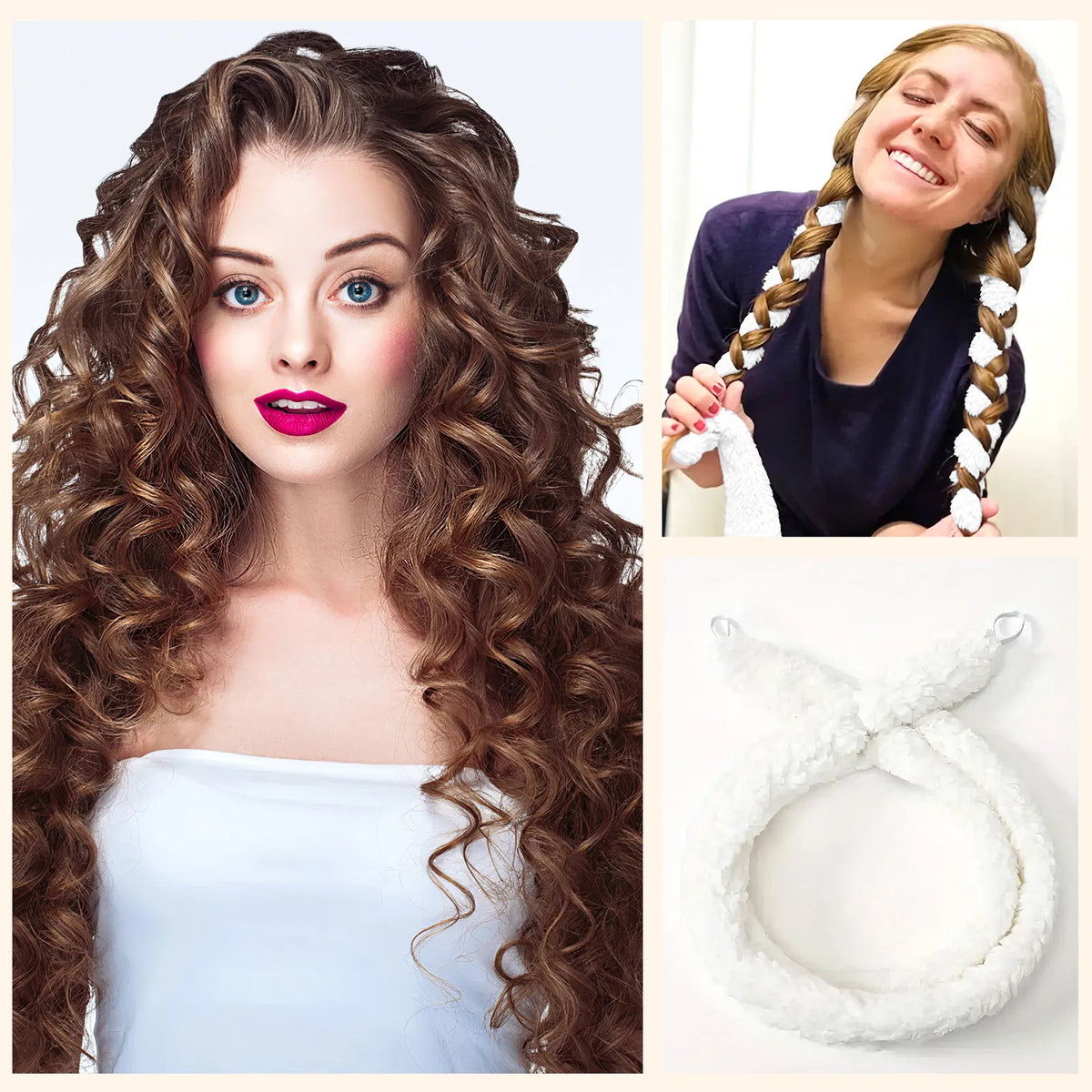 Satin Heatless Hair Curler, Lazy Natural Soft Wave DIY Heatless Curls For Sleep In Overnight, For All Hair Types - White