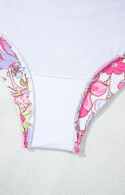 Floral Ruffle Trim Tummy Control One Piece Swimsuit