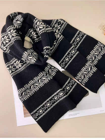 Winter Snowflake Pattern Knitted Scarf