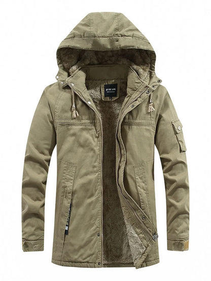 Men's Plus Size Drawstring Zip Up Hooded Jacket