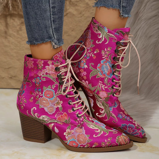 Point Toe Block Heels Boots