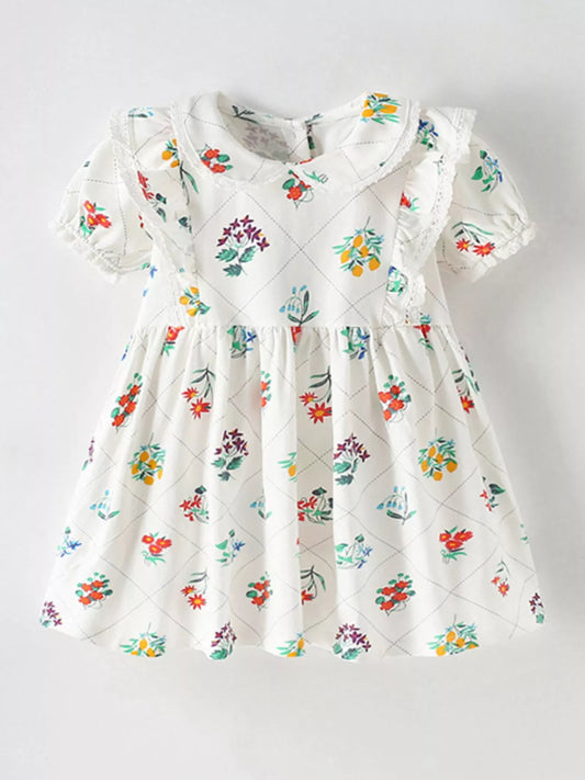 Children's Floral Print Ruffle Peter Pan Collar Dress