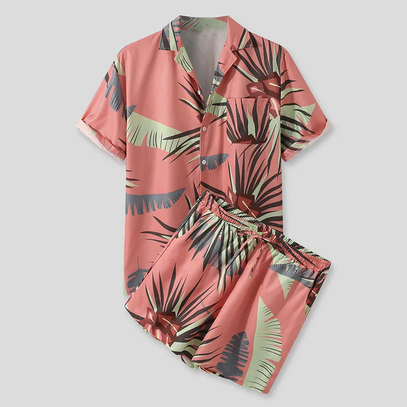 Men's Full Size Button Up Shirt and Shorts Set Plus Size