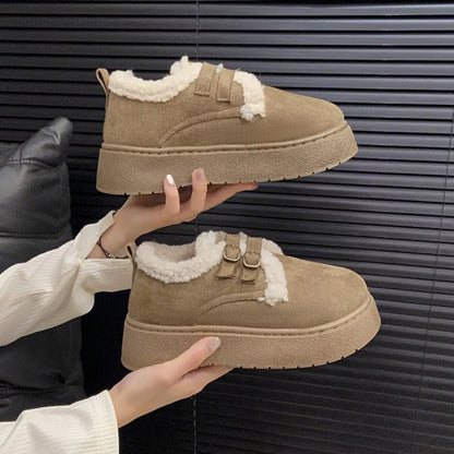Double Buckle Fur-Lined Winter Ankle Boots