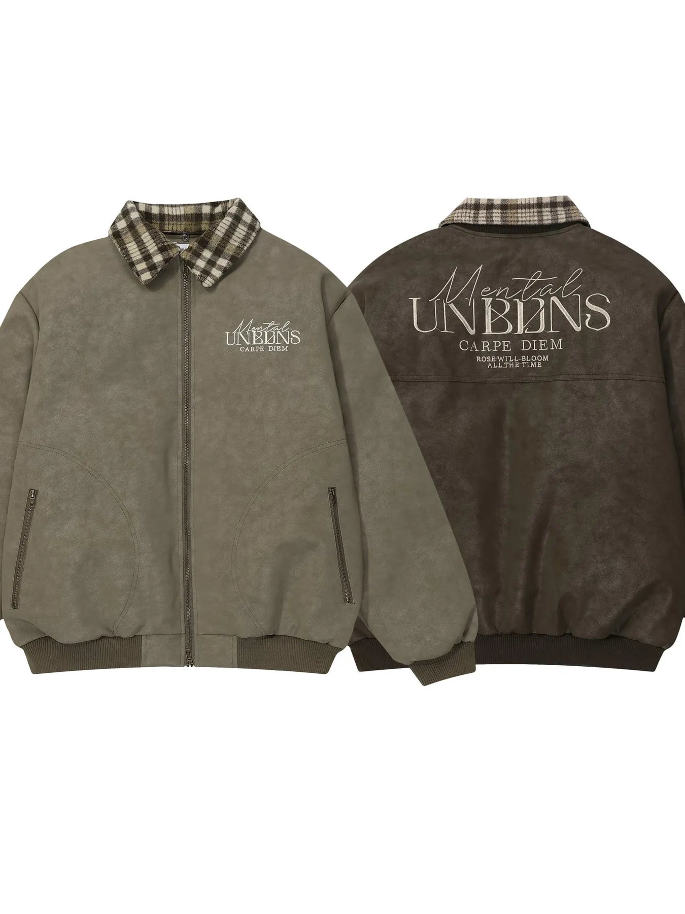 Men's Plaid Collar Detail Zip Up Jacket