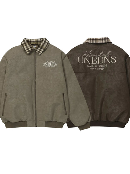 Men's Plaid Collar Detail Zip Up Jacket