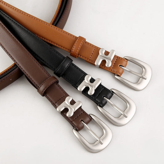 Leather Belt with Stylish H-Shaped Buckle