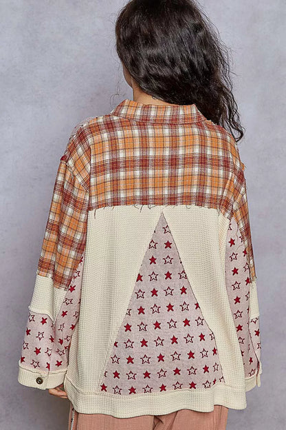 POL Plaid Contrast Button Down Shacket