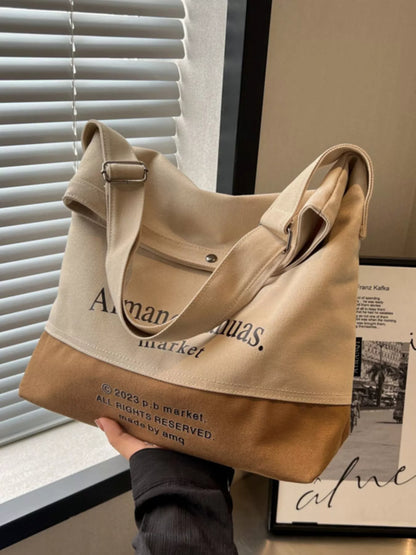 Color Block Canvas Shoulder Bag