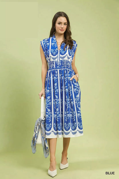 Umgee Sleeveless Smocked Midi Dress