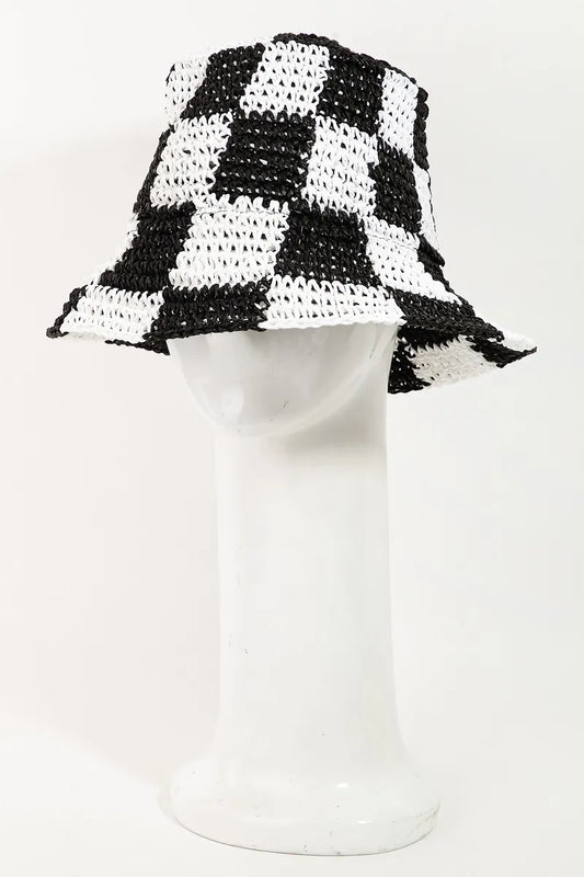 Fame Checkered Pattern Knit Bucket Hat
