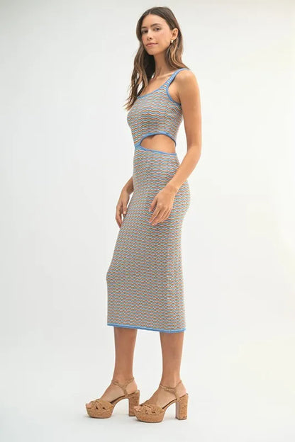 MABLE Multi Color Chevron Knit Bodycon Midi Dress