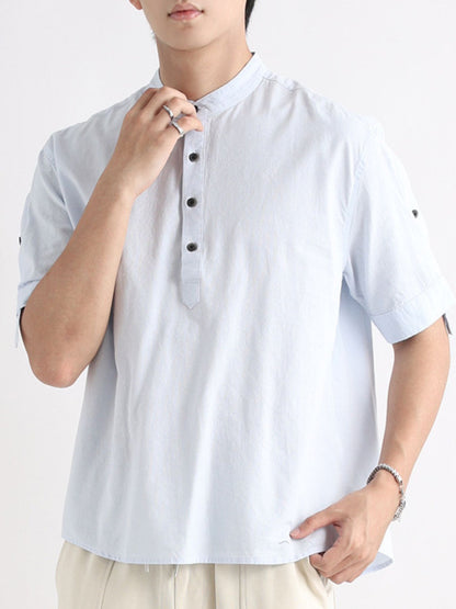 Men's Plus Size Button Detail Short Sleeve Blouse