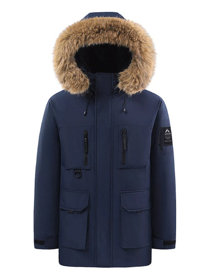 Men's Full Size Fur Hooded Winter Parka Coat Plus Size