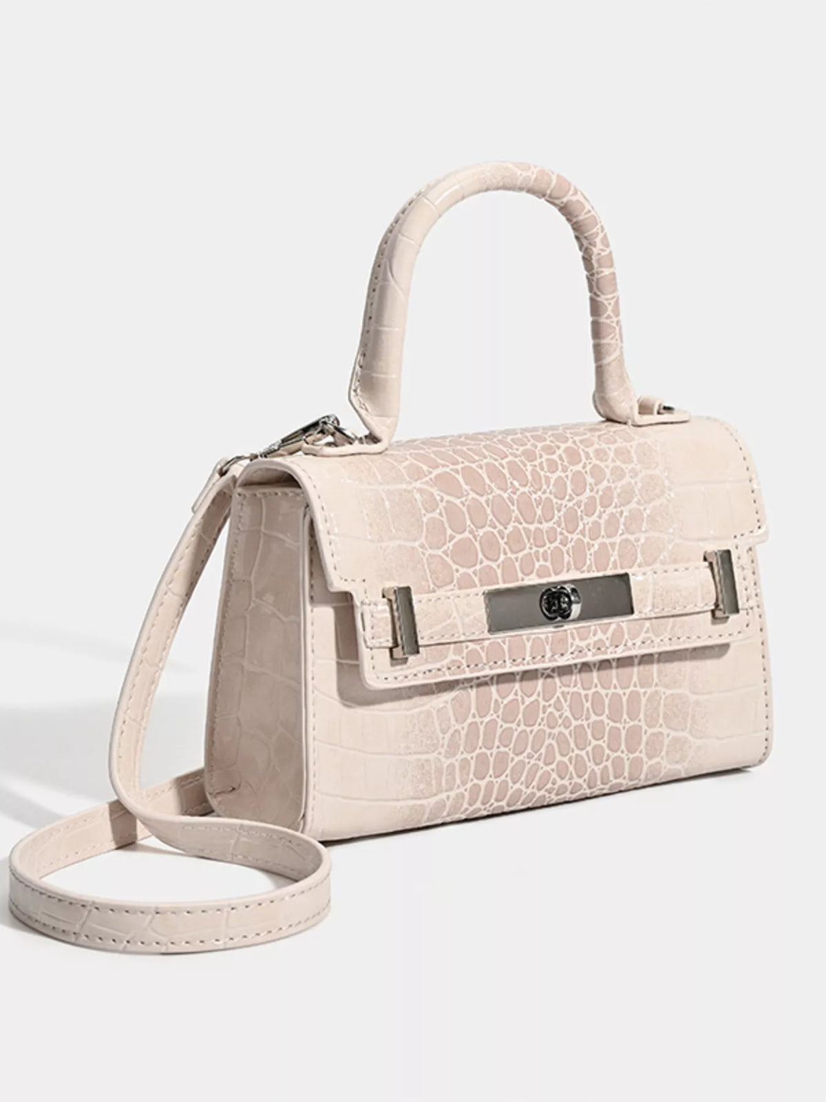 Croc-Embossed Top Handle Handbag