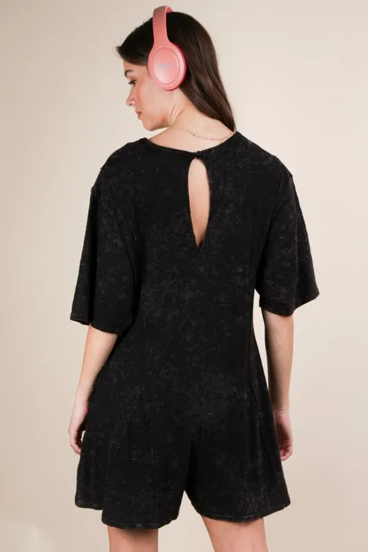 VERY J Mineral Washed Oversized Knit Comfy Romper