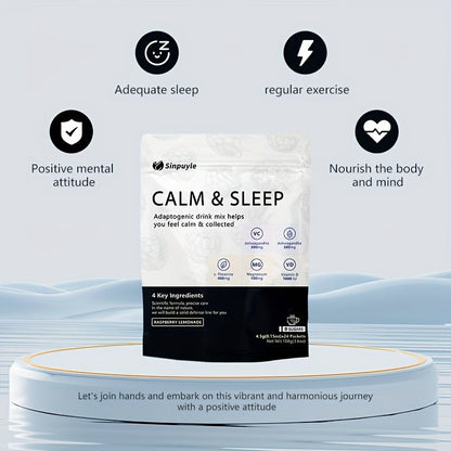 Calm & Sleep Adaptogenic Drink Mix - Raspberry Lemonade, 0 Sugars - L-Theanine, Ashwagandha & Magnesium For Relaxation & Rest, 24 Packets
