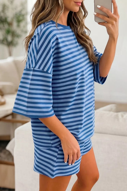 Striped Short Sleeve Top and Shorts Set