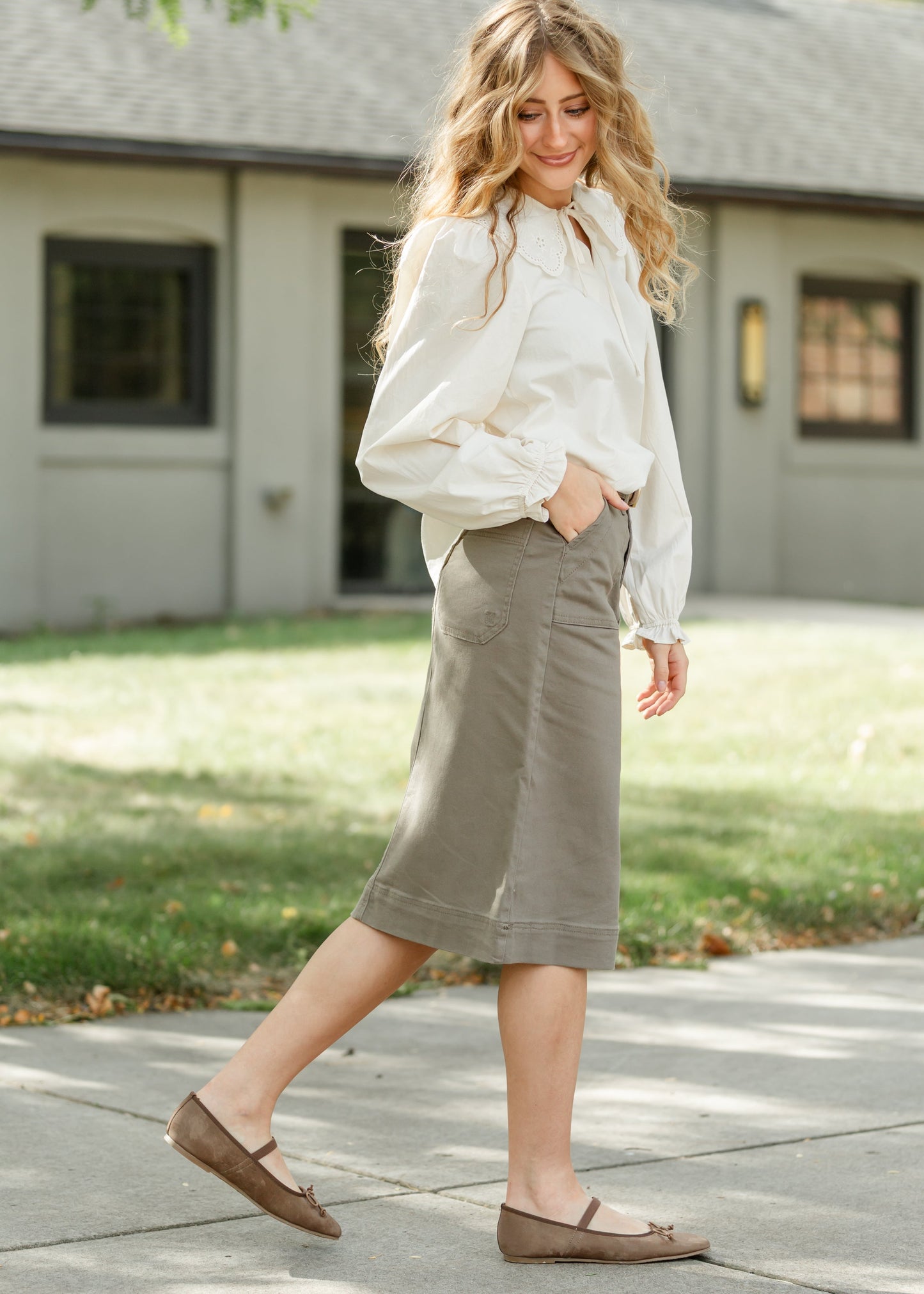 Erica Cotton Twill Midi Skirt