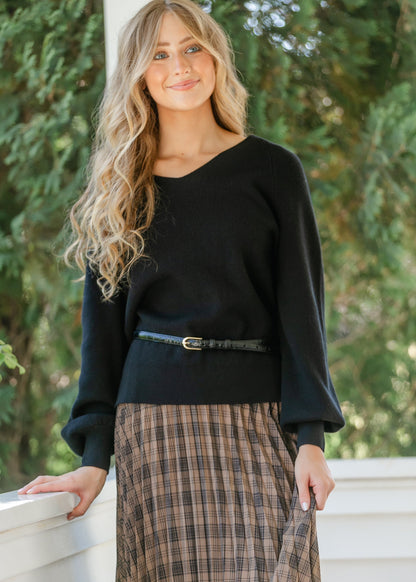 Essential V-neck Balloon Sleeve Sweater