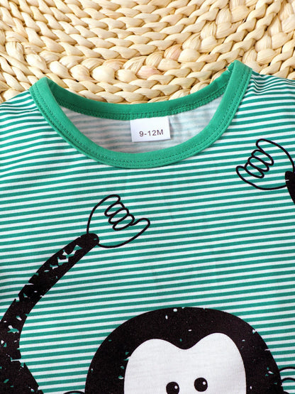 Children's Monkey Striped Top and Shorts Set