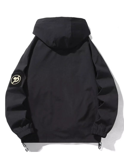 Men's Plus Size Drawstring Zip Up Hooded Jacket