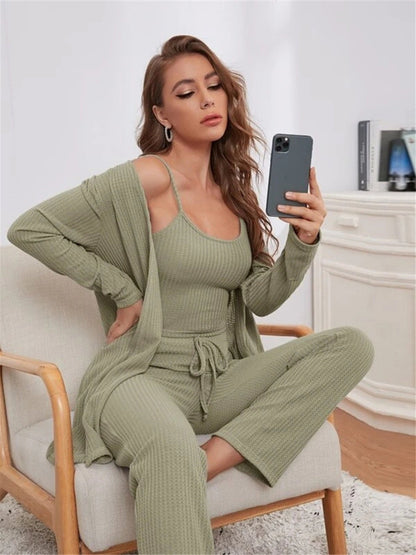 Scoop Neck Cami & Pants & Cardigan Set
