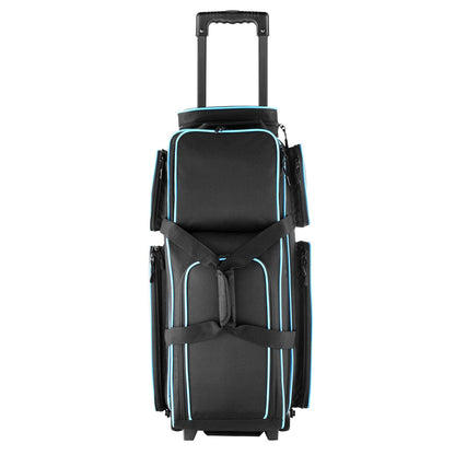 Bowling Ball Bag, 3 Ball Double Roller Bowling Bag With Wheels, Featuring A Separate Compartment For Shoes (Up To US Size 16) & Oversized Accessory Pocket, Retractable Handle Extends To 41.34 In