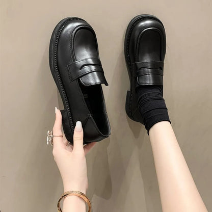 Round Toe Leather Loafers