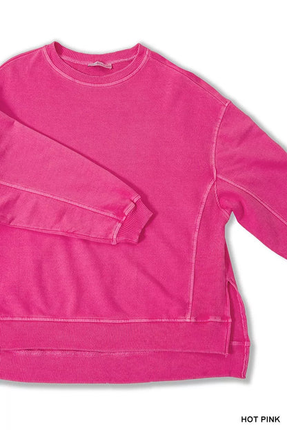 Zenana Full Size French Terry Pigment Dye & Enzyme Washing Pullover Plus Size