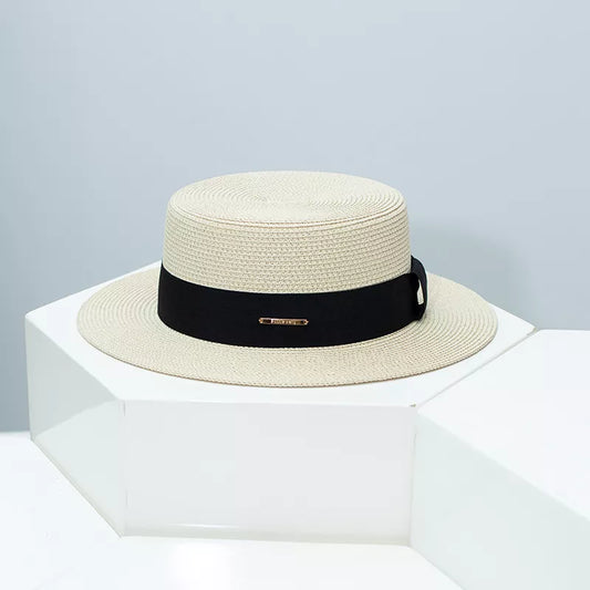 Straw Boater Hat with Ribbon