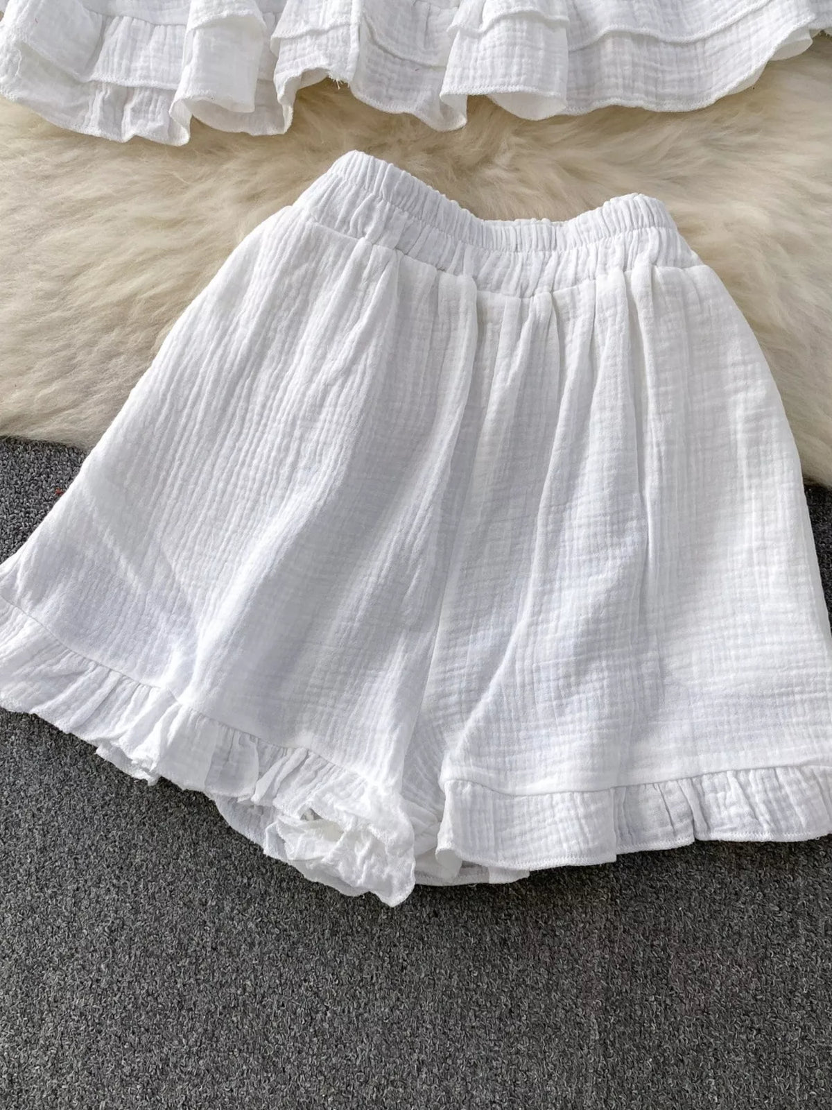 Tube Top & Long Sleeve Shirt & Shorts 3 Piece Set