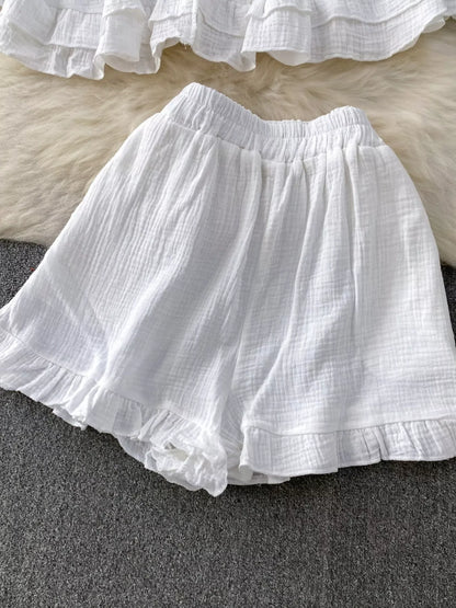 Tube Top & Long Sleeve Shirt & Shorts 3 Piece Set
