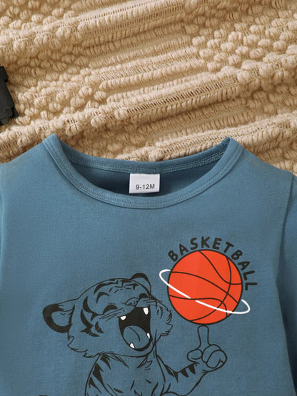 Children's Tiger Basketball Graphic Top and Pants Casual Set