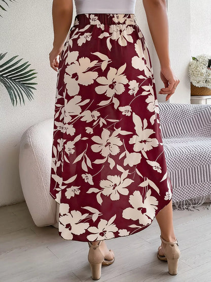 Floral Print Ruffle Hem Asymmetrical Skirt