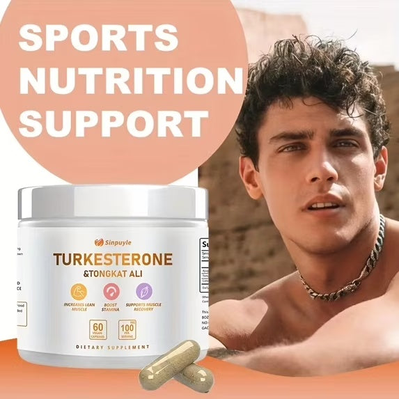Turkesterone & Tongkat Ali Supplement , 60 Vegan Capsules, Lean Muscle Growth, Stamina Boost & Muscle Recovery