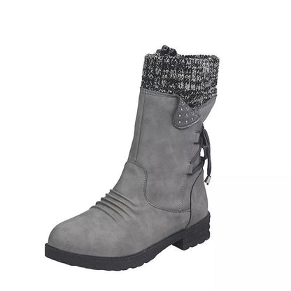 Knitted Cuff Round Toe Boots