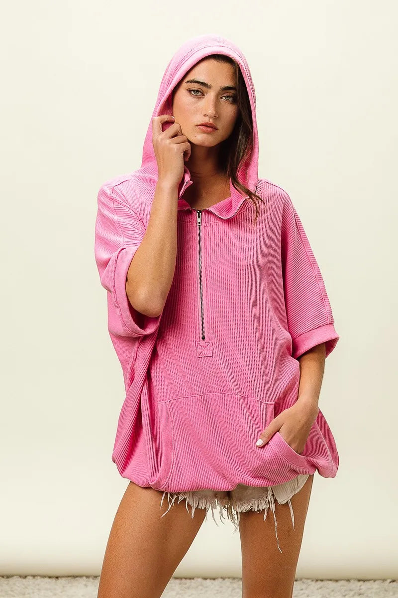 BiBi Vintage Washed Waffle Thermal Hoodie