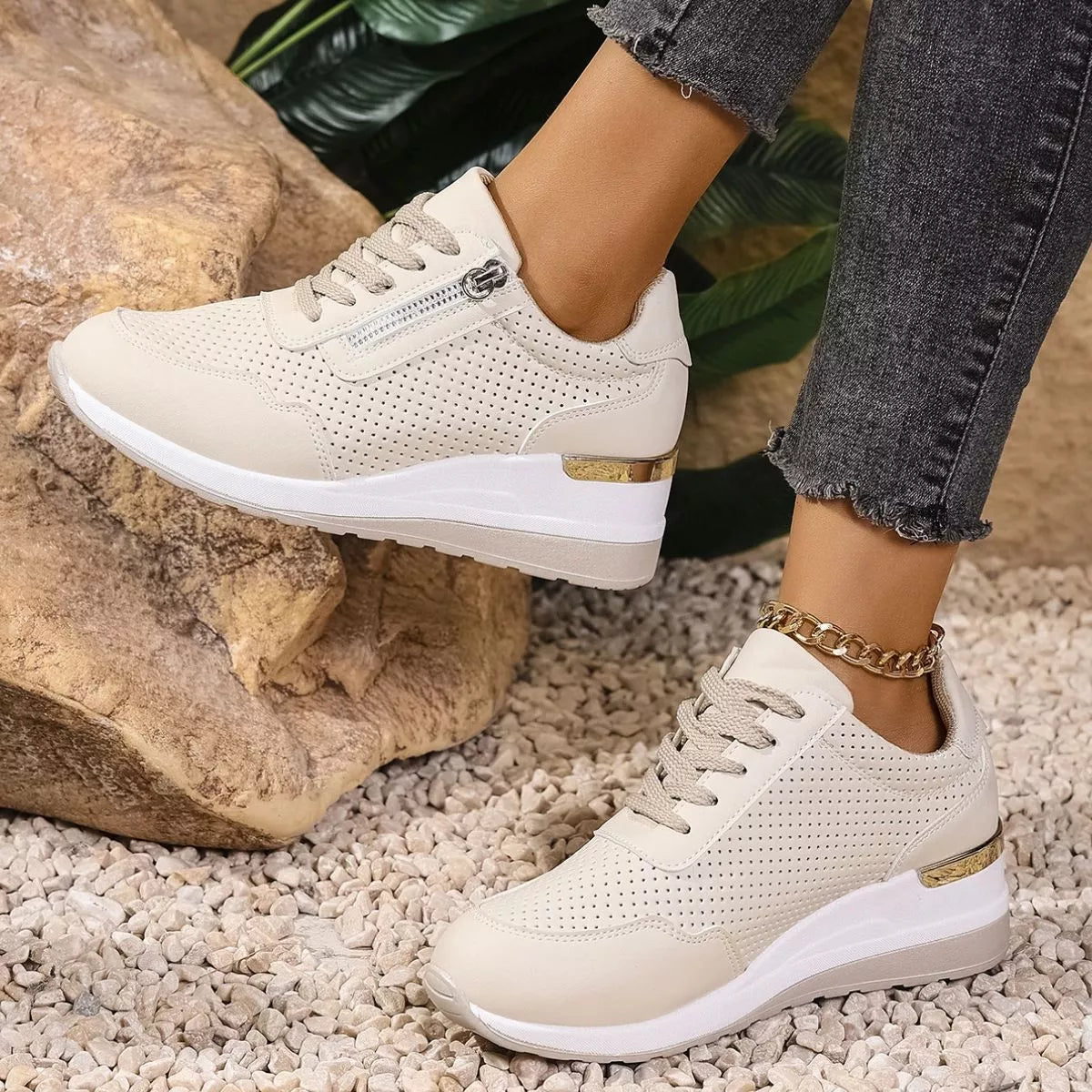 Lace Up Wedge Sneakers