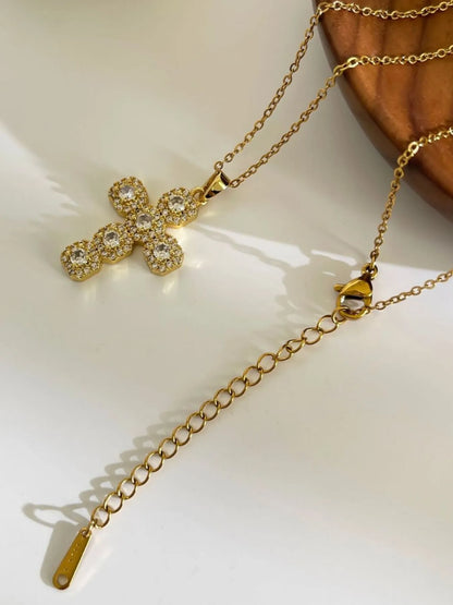 Stainless Steel Inlaid Zircon Cross Necklace