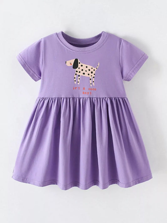 Children's Dog Round Neck Casual Dress
