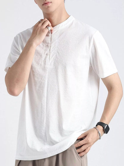 Men's Plus Size Button Detail Short Sleeve Top