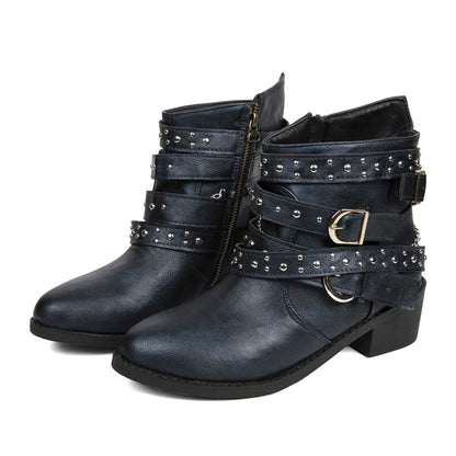 Round Toe Block Heels Boots