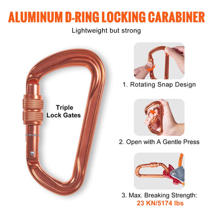 VEVOR Steel Core Flipline,  Arborist Flipline, Flip Line For Tree Climbing With Alloy Steel Snap Hook, Aluminum Alloy Carabiner And Extra Tool Lanyard, For Arborist, Tree Climbers