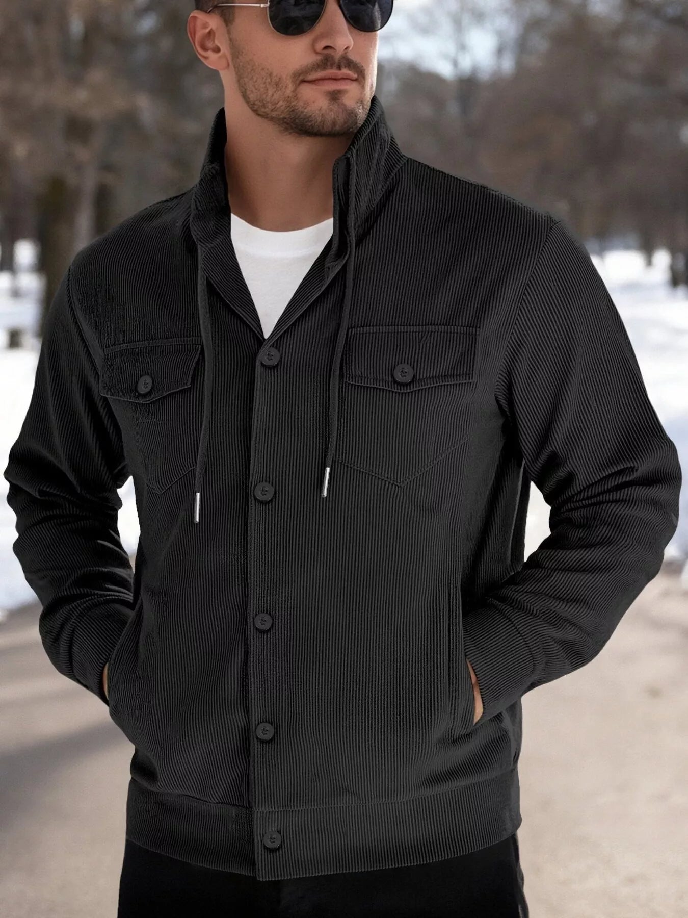 Men's Full Size Casual Corduroy Button-Down Jacket Plus Size