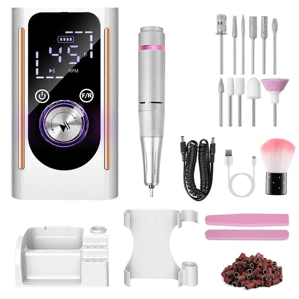 Portable Electric Nail Drill Bit 45000 RPM With 11 Bits Base Waist Clip Cordless Rechargeable Nail File Machine For Professional Salon Home Acrylic Nails Remove Nail Gel Polish Manicure