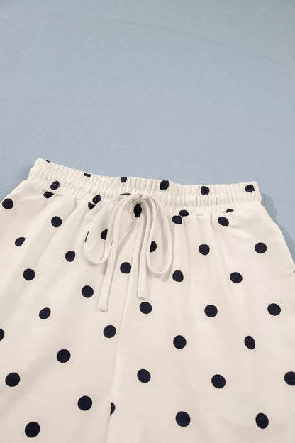 Exposed Seam Detail Polka Dot Loose Tee Drawstring Shorts Set