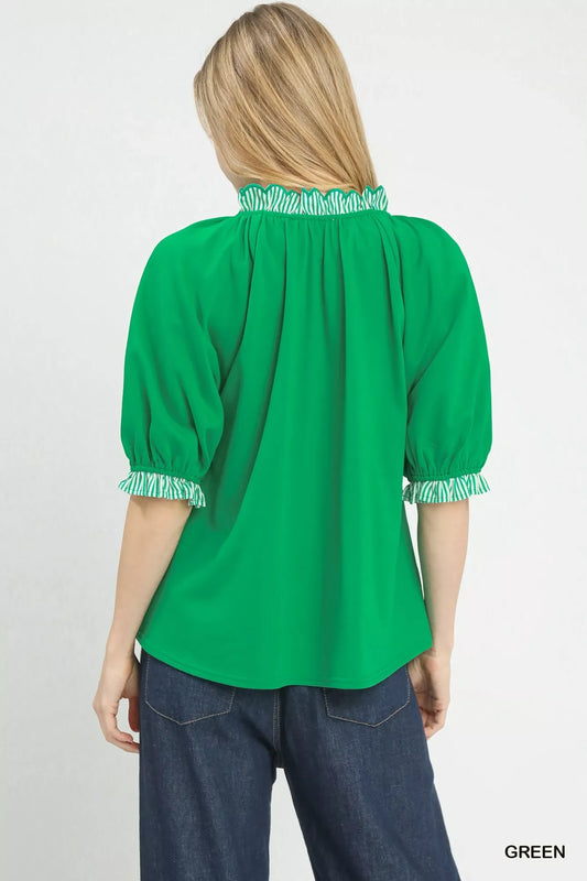 Umgee French Terry Collared Top