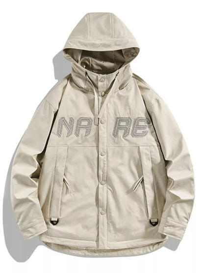 Men's Plus Size Snap Down Long Sleeve Hooded Jacket